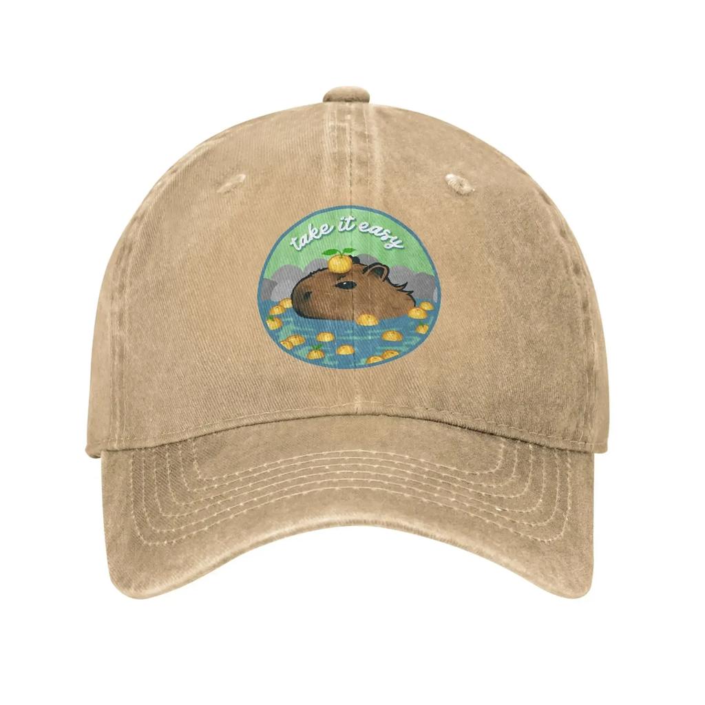 Vintage Chill Capybara Take It Easy Baseball Cap Unisex Distressed Washed Snapback Cap Cute Animal Outdoor Running Soft Caps Hat