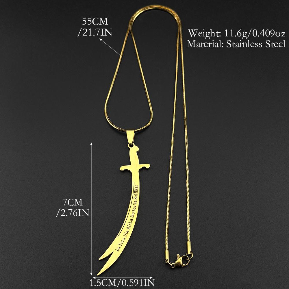 Collana Ciondolo Spada Ali Zulfiqar Araba per Donne Uomini Acciaio Inossidabile Allah Musulmano Inscriptions Islamiche Catena Corano Gioielli