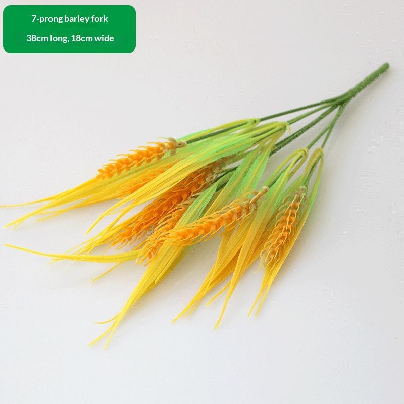 7 Forks Artificial Wheat Ears Rice Plant Bouquet Plastic Yellow Flower Wheat Ears Rice Plant Branch Non Water Needed Realistic