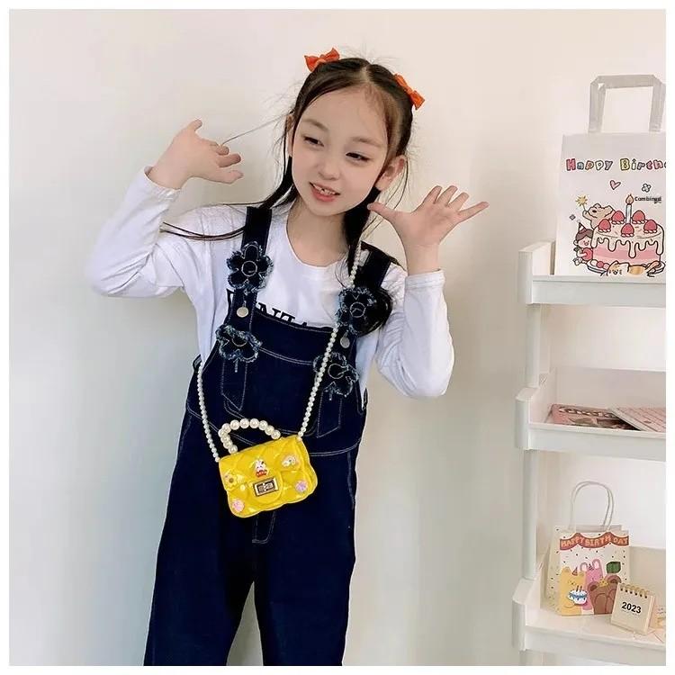 Golden Button Girls Rabbit Pattern Crossbody Bag Rainbow Pattern Daily Bags