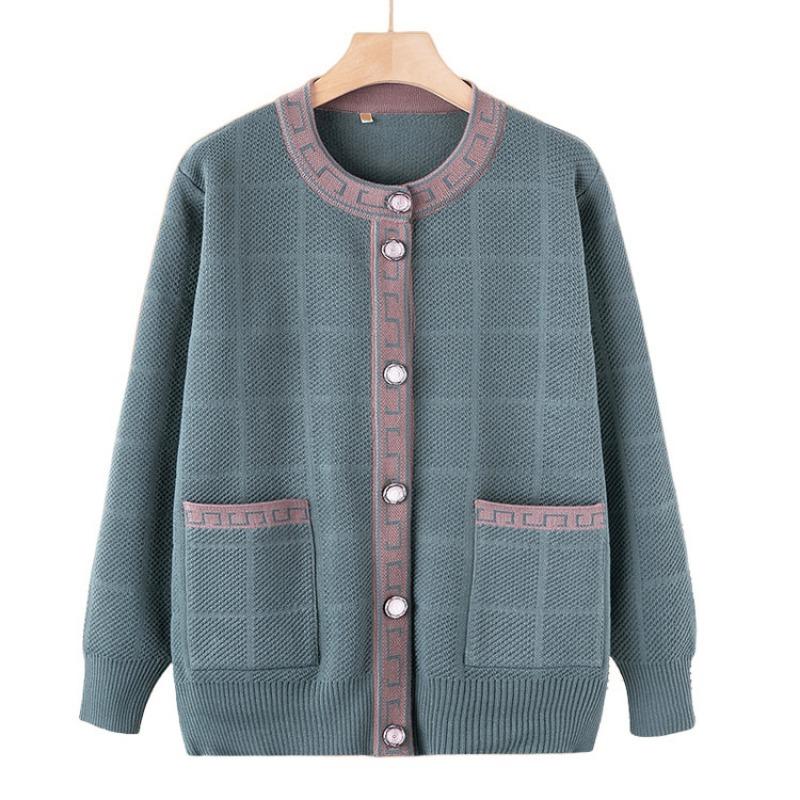 Middle-aged elderly knitted sweater autumn coat female elderly grandmother spring and autumn cardigan sweater crew neck mother top