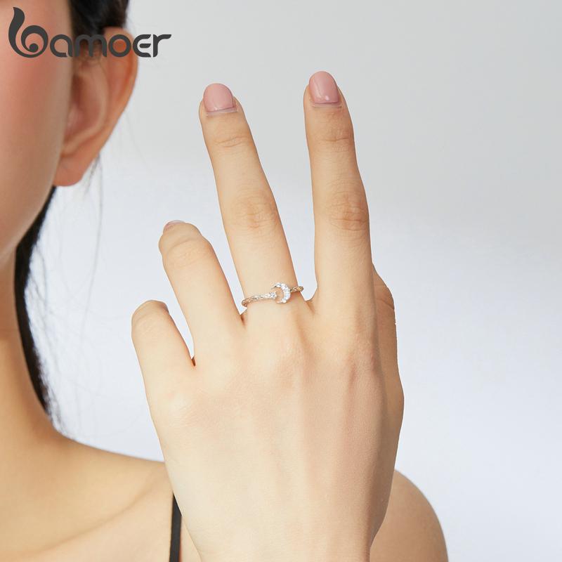 Bamoer Vintage Mond und Stern offen verstellbar 925 Sterling Silber Fingerringe Retro stilvoller Schmuck