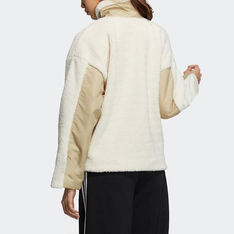 Adidas Originals Sherpa Color Block Stand Collar Fleece Sports Jacket Women Jacket Off-White HC6603