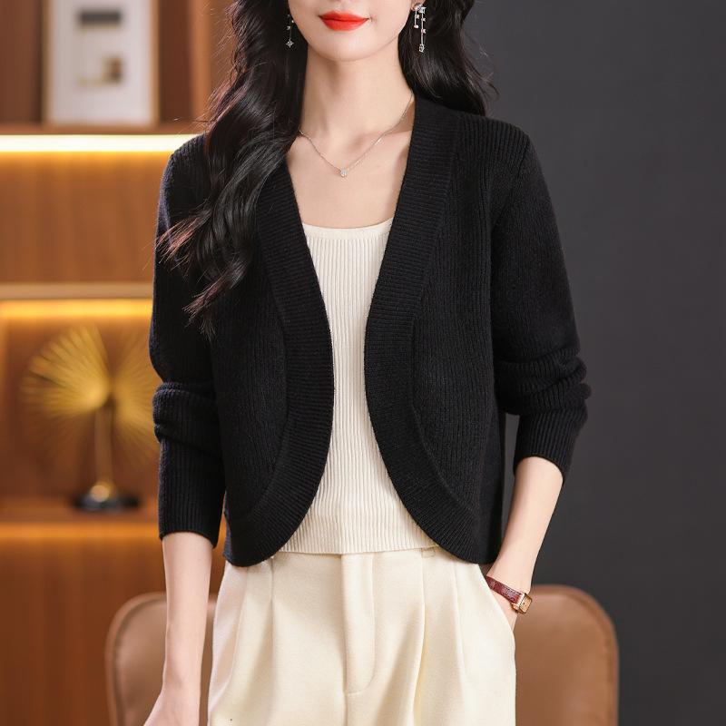 

Early autumn high waist casual short coat women s spring and autumn new knitted sweater cardigan sweater with top and clothing women S [45kg-50kg]