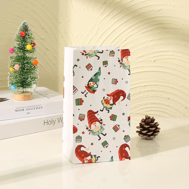 8pcs New Christmas Themed Candy Biscuit Bag Santa Claus Reindeer Snowman Cute Pattern New Year's Party Home Decor Packaging Bag