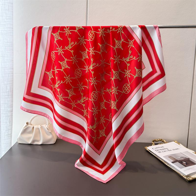 Retro Gorgeous Imitation Silk High-End Printing Large Square Scarf Silk Scarf Shawl Headscarf Neck Protection Scarf Decorative Women'S Scarf