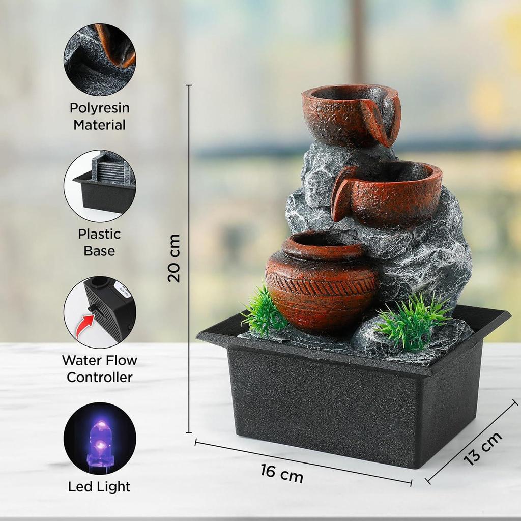 Polyresin Water Fountain for Home Decor (20cm) | Home Decor Items | Water Fountains for Living Room, Office, Reception