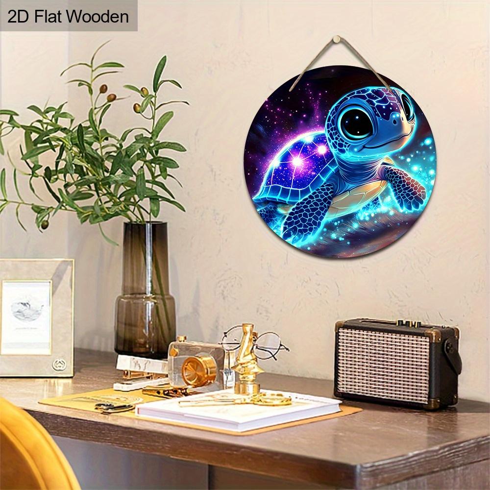 Galaxy Sea Turtle Wooden Sign, Charming Round Sign for Front Door, Wall Hanging Decor - Ideal Coastal & Space Themed Gift for Ocean Lovers