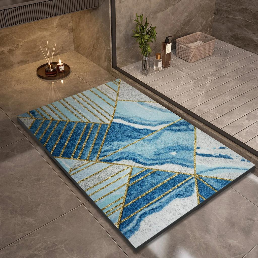 Blue Geometric Pattern Carpet Bathroom Absorbent Anti Slip Rug Dirt Resistant Wear-resistant Entrance Door Mat