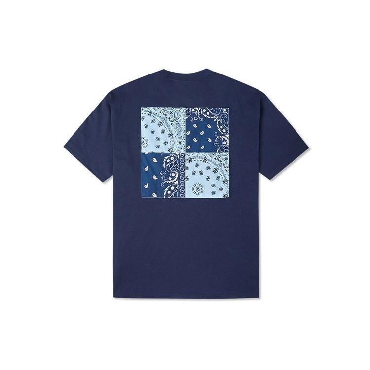 Converse Contrasting Colors cashew Loose Round Neck Short Sleeve Couple Style Blue Men s 10023154-A03 XS