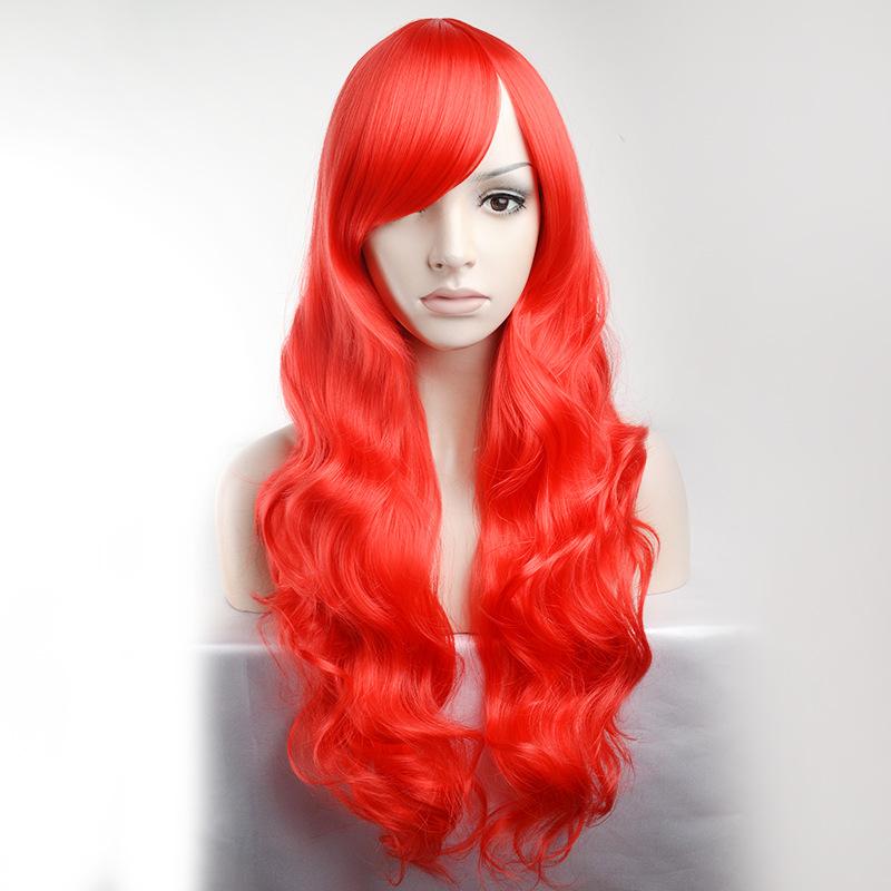 Wig 75Cm Wig Big Red Oblique Bangs Long Curly Hair Halloween Wig Women Long Headgear