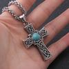 Stainless Steel Turquoise Celtic Cross Pendant Necklace Womens Turquoise Celtic Cross Pendant Necklace for Men