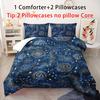 Starry Sky Comforter Set - Soft Blue Interstellar Printed Quilted Bedding with 1 Comforter and 2 Pillow Cases, Golden Stars Patt