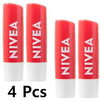 Nivea Lip Care Balm 4.8g, Strawberry Shine, 4 Count