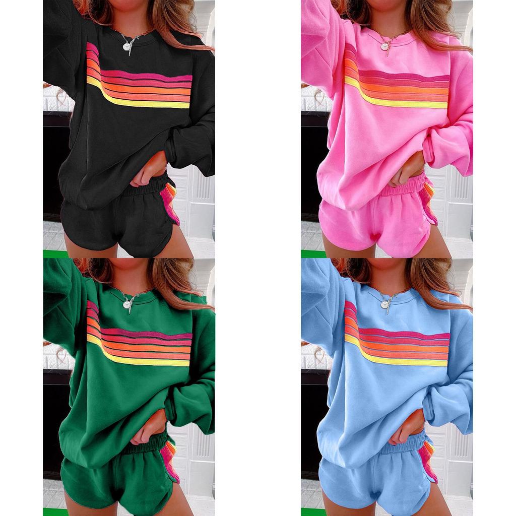 Relaxed Female Pullover Set With Color Block Pattern For Autumn Winter Casual Wear