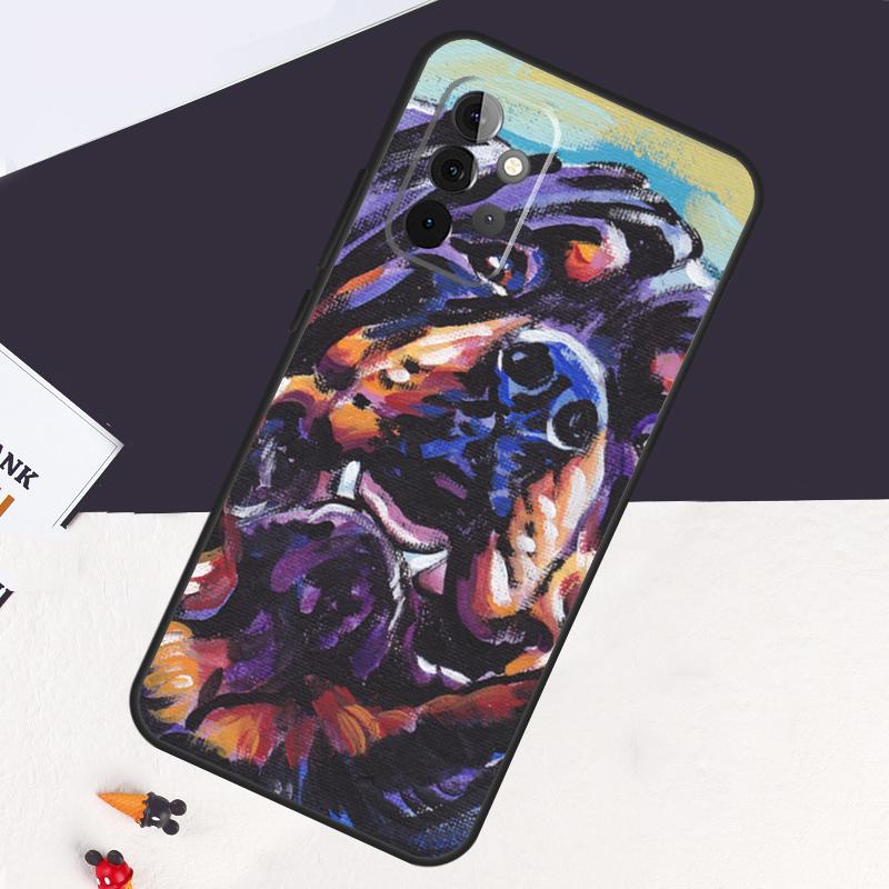 Cartoon Rottweiler Dog Case For Samsung Galaxy A22 A16 A33 A36 A56 A26 A15 A55 A53 A35 A32 A52 A54 A34 A14 A05 A06