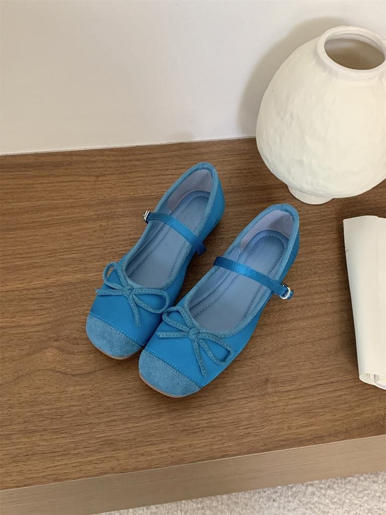 Soft Cute Candy Color Inner Height Increase Round Head Splicing Bow Mary Jane Single Shoes Women's Shallow Mouth Grandma Shoes