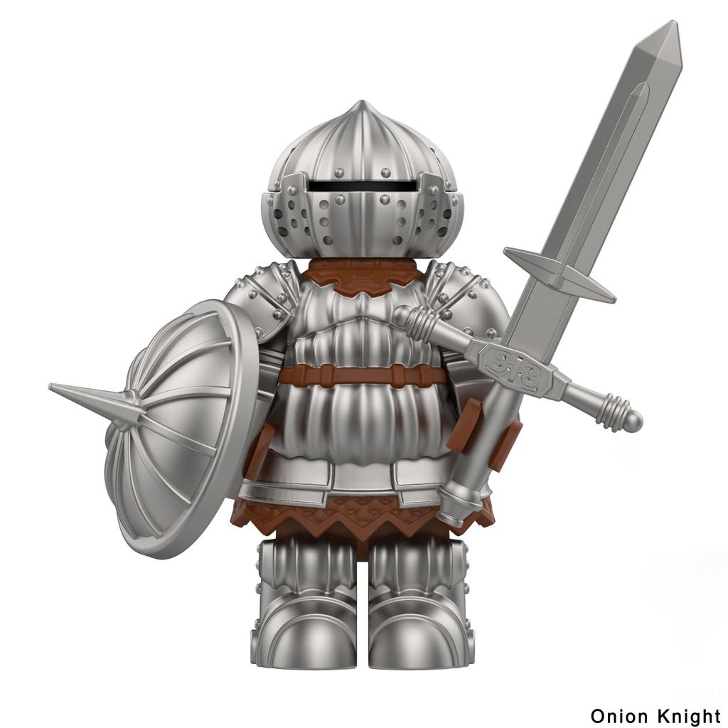 Medieval Onion Knight Detailed Black Knight Armor Minifigure with Interchangeable Shield building blocks