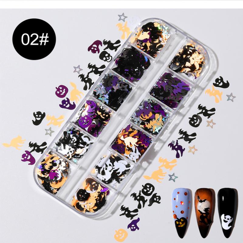 1 Box Halloween Ghost Pumpkin Shape Holographic Festival Glitter Sequins For Diy Making Art Craft Nail Decoration Accessories