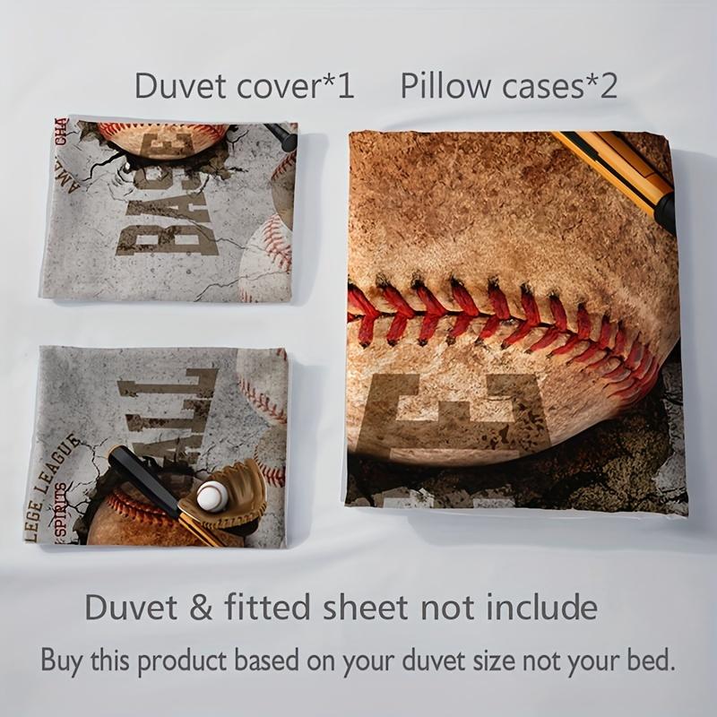 3pcs Duvet Cover Set (1*Duvet Cover + 2*Pillowcase, Without Core), Vintage Baseball Print Bedding Set, Soft Comfortable Duvet