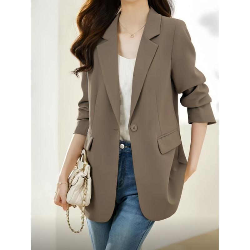 

Осень Зима Корейская Мода Однотонный Блейзер на Пуговицах Женский Свободный Повседневный Кардиган Костюм Пальто Верхняя Одежда S хаки