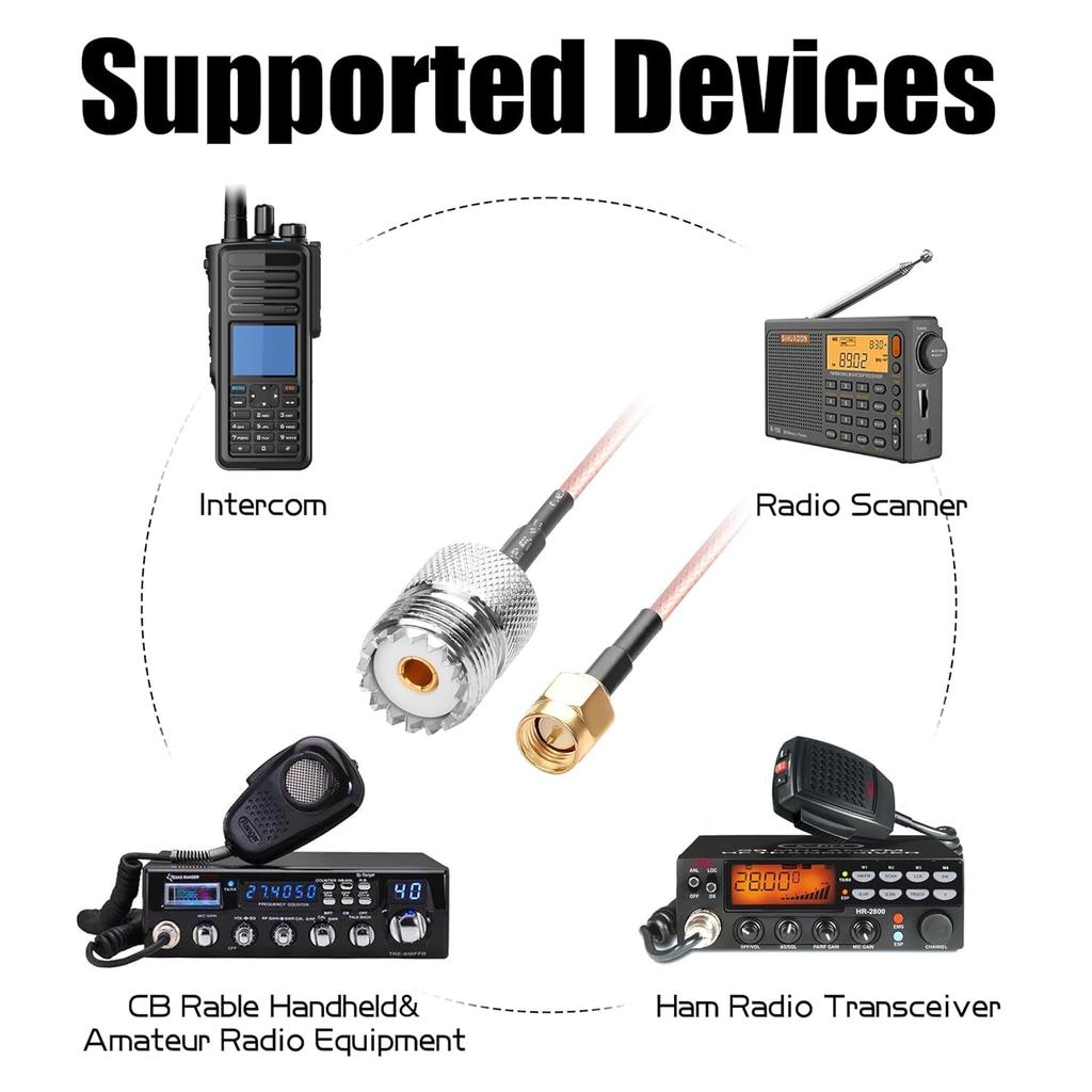 DHT Electronics Handheld Antenna SMA Male To UHF Female 6 for Amplifiers 2-Pack Cables, SO-239 Connector, Inch,