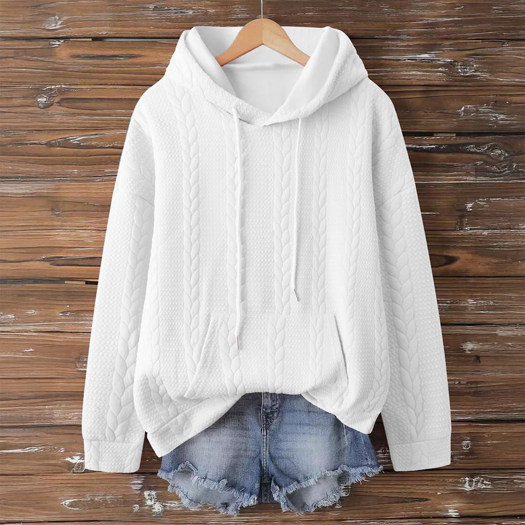 Women's Fashionable Solid Color Hooded Long Sleeved Sports Casual Pullover Sweatshirt Top