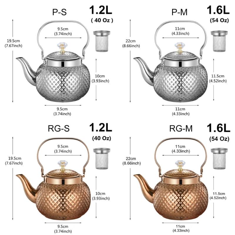 Stainsless Steels Teas Pots with Infuser Water Kettles Round Coffee Teas Pots Stovetop Kettles for Loose and Teas Bag