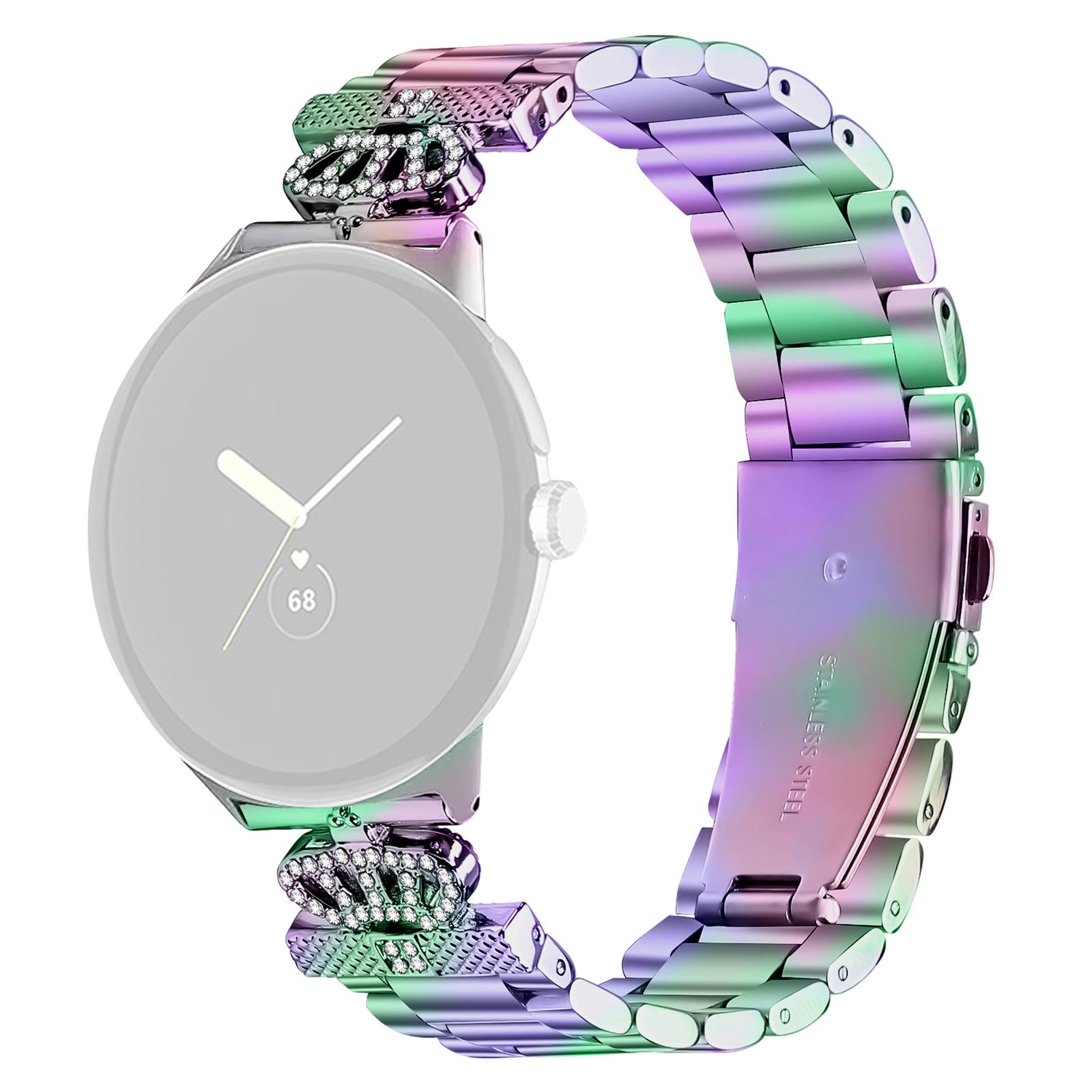 

For Google Pixel Watch 2/Watch Stainless Steel Strap Crown Shape Rhinestone Decor Watch Band Colorful