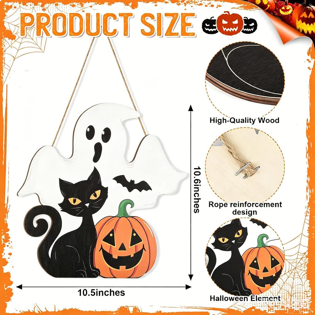 Wooden Halloween Pumpkin Hanging Sign Door Wall Decor Party Home Garden Decoration
