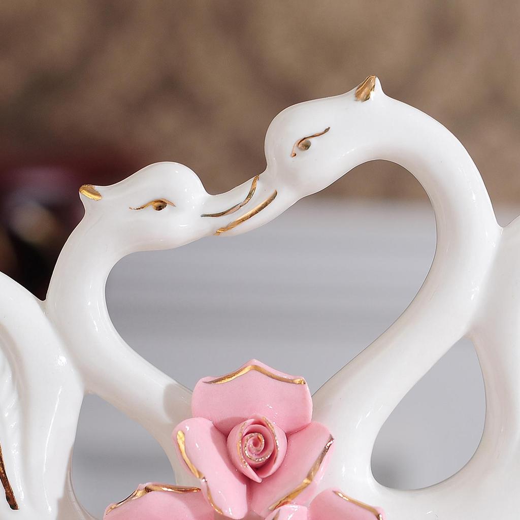 Set of 2 Swan Figurines Ceramic Craft Animal Statues for Home Display