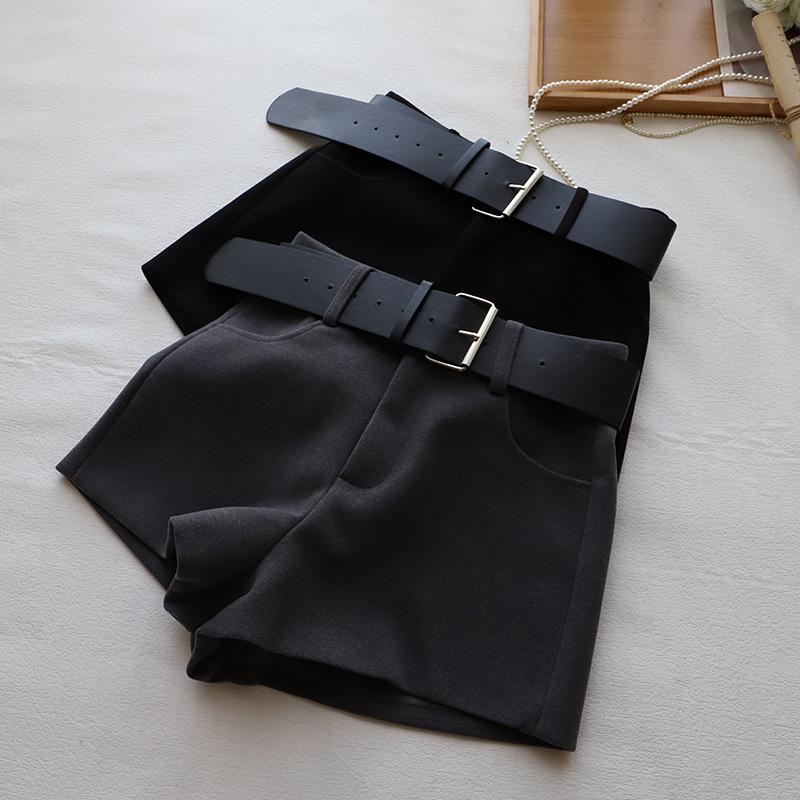 

[Bi Zheng] 2024 Winter Korean Style Women s Woolen Wide-Leg Shorts Suit with Belt 2927 Extra Large