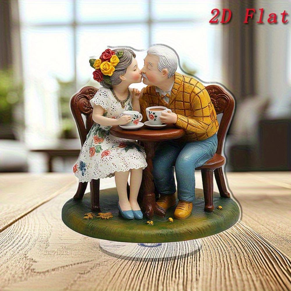 2D Flaches Romantisches Älteres Paar Schreibtischornament, Innen-Außen-Dekoration, Für Hochzeitsjubiläum Valentinsgeschenk, Vintage Acrylfigur