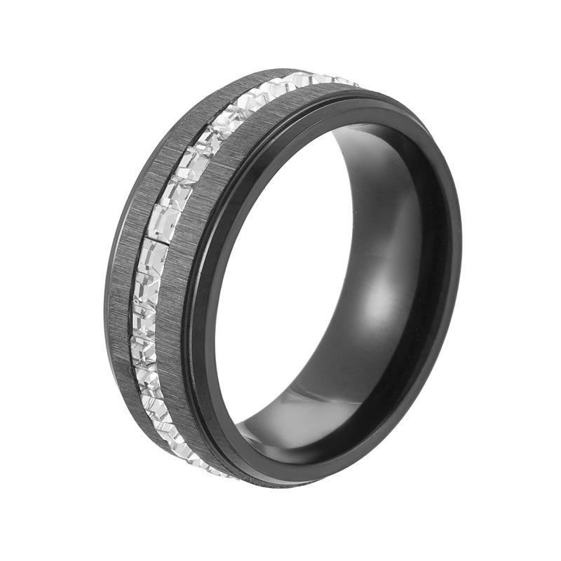 Fashion Diamond-encrusted Black Matte Titanium Steel Ring, European and American Simple Light Luxury Niche Diamond Ring Men s Ring 8 чёрный