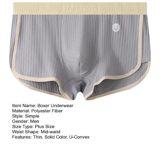 Men Boxer Underwear Mid-rise Tight Cut High Elasticity Shorts Briefs Patchwork Color Ribbed U-Convex Panties