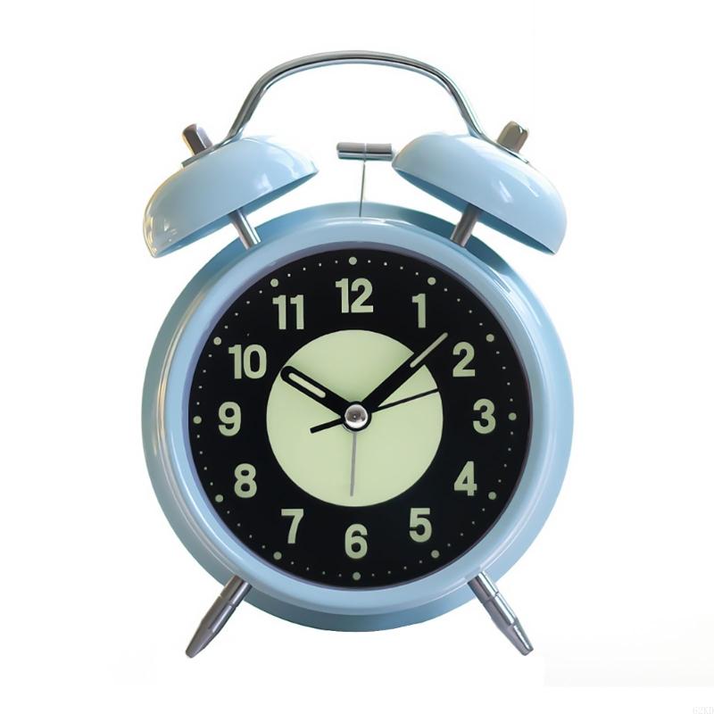 62KD Twin Bells Bedroom Alarm Clock Large Green Glowing Dials Nightlight Feature Loud Wake Up Sound Desk Clock for Student