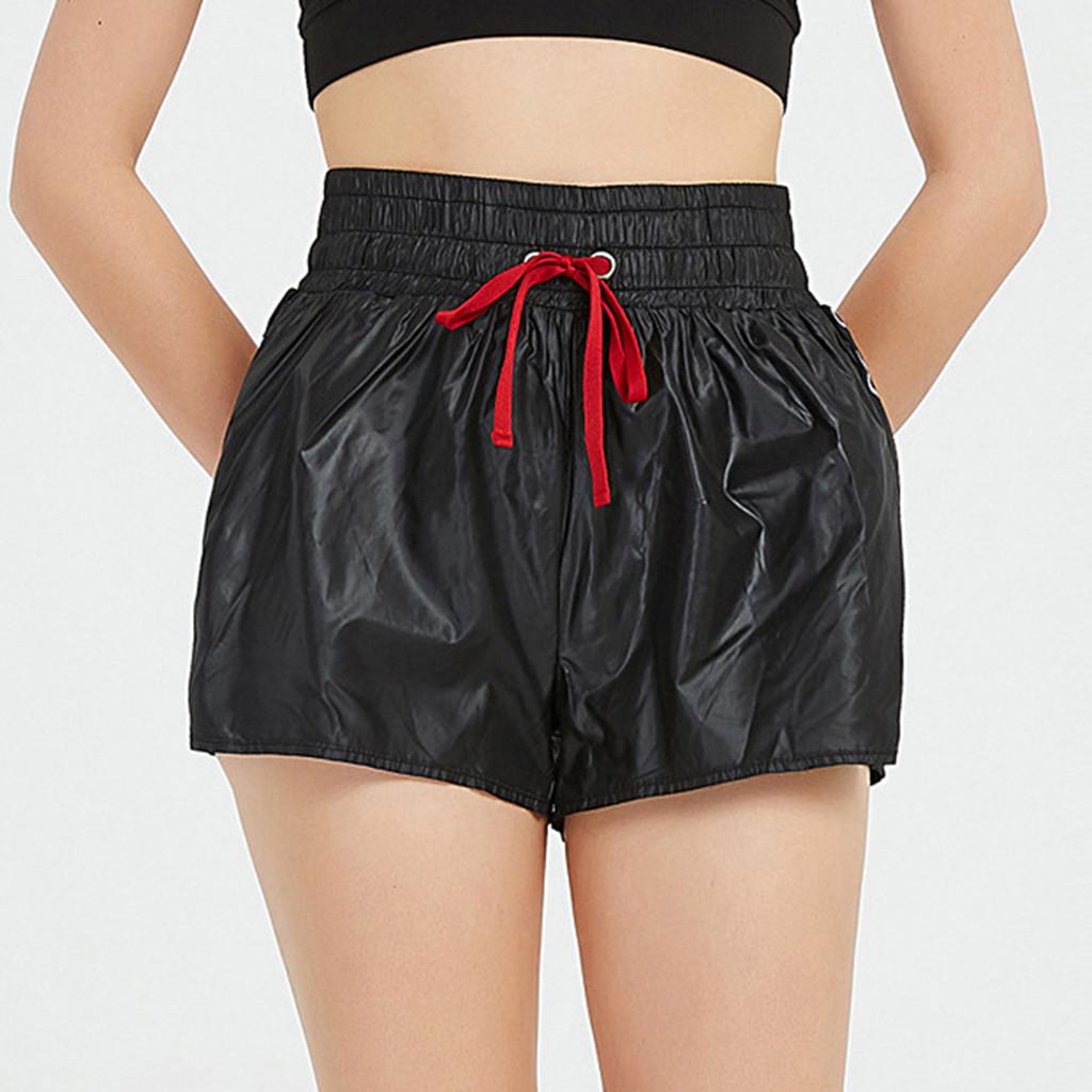 Milumia Womens Shiny Metallic Shorts Drawstring Waist Running Workout Yoga Shorts