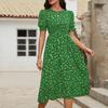 Women Dresses 2025 Summer Short Sleeve O-Neck Print Black Women Dress J887