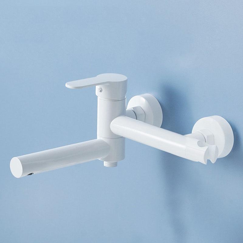 

White Bathroom Shower Shower Set Brass Wall Mounted Handheld Hot&Cold Shower Faucet Bathtub Swivel Spout Shower Tap Double Hole