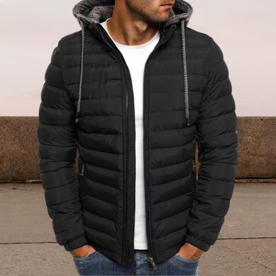 Erkek Pamuklu Mont Bağcıklı Kapşonlu Uzun Kollu Sıcak Kışlık Ceket Fermuarlı Pat Peluş Astar Kalın Dış Giyim