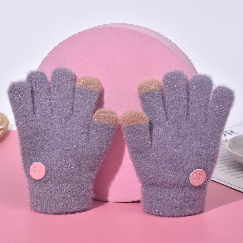 

Children s gloves Thin winter girls fingers Autumn and winter male treasure female universal cartoon smiley face Outdoor knitted gloves Recommended for 2-8 years old