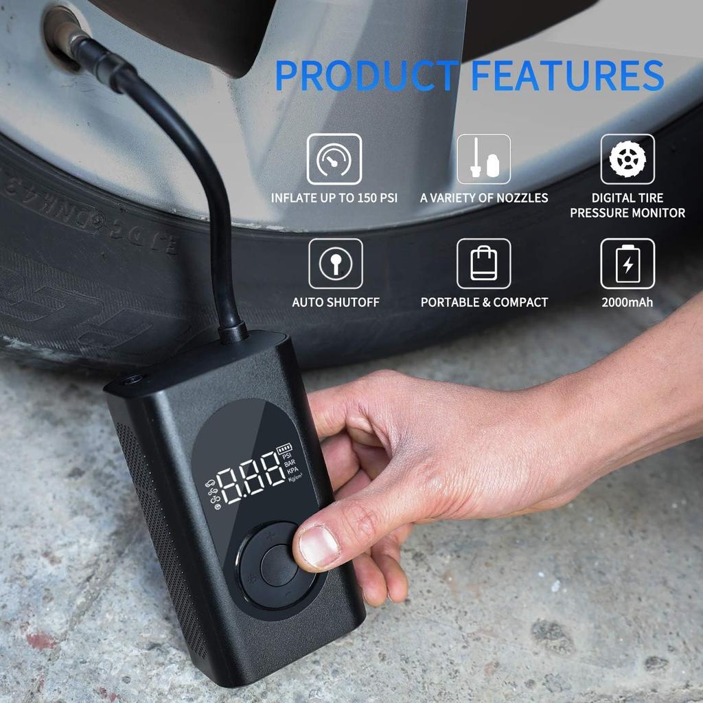 Mini Portable Electric Air Compressor Electric Air Pump 4000 MAh USB Charging Electric Air Pump Compatible with Bicycle/Motorcycle/Car/Football