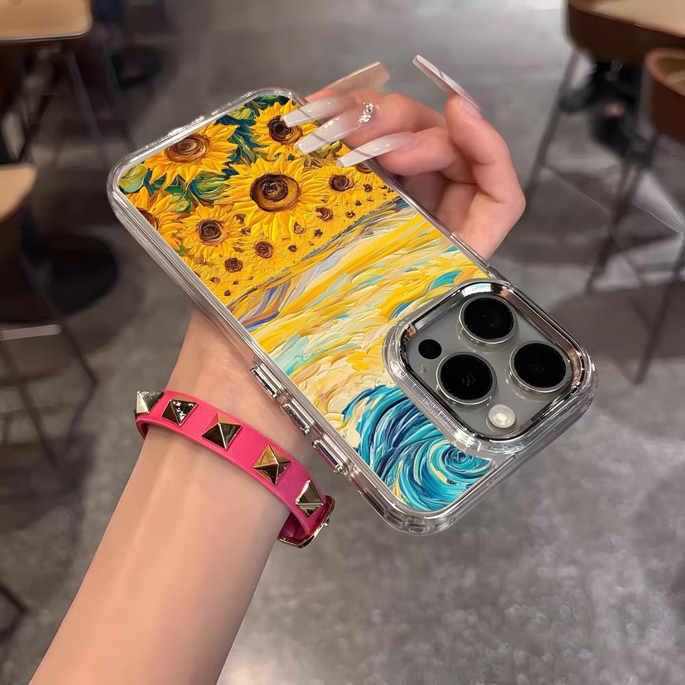 Van Gogh Starry Sunflowers Phone Case For IPhone 17 Air 16 15 14 13 12 11 Pro Pro Max Plus Transparent Soft Cover