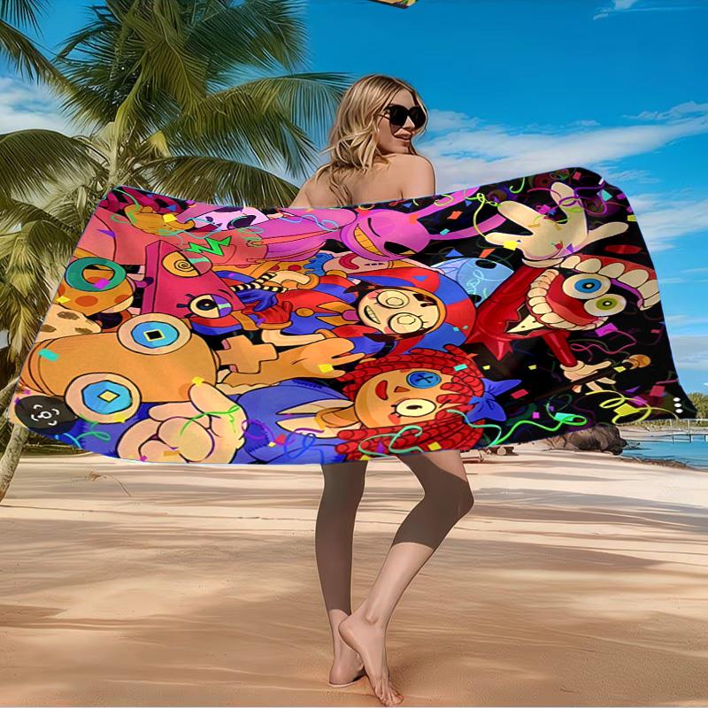 Colorful Digital Circus Beach Towel Microfiber Beach Towel, Lightweight and Quick-Dry, for Summer Travel, Swimming Pool Fan Birthday Gift