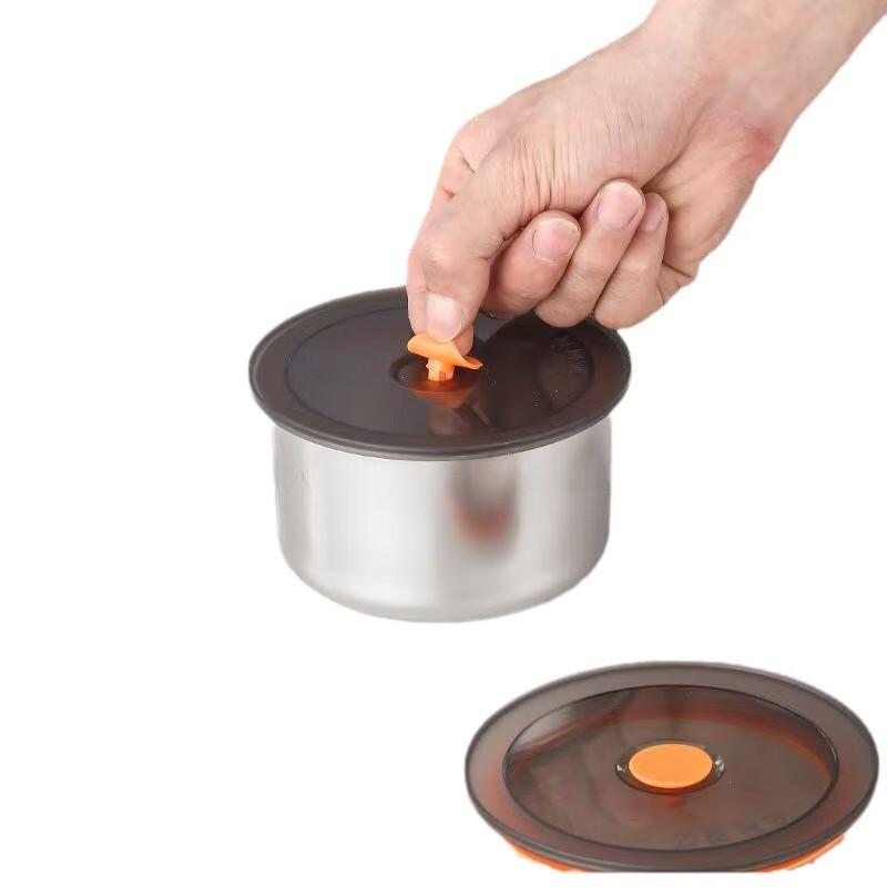 ZISIZ Round Stainless Steel Food Storage Container Set with Black Lids