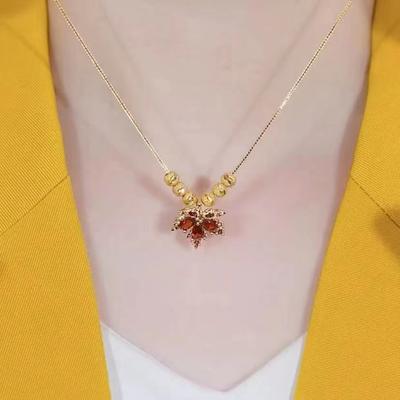 Red Maple Leaf Liufu Bead Necklace for Women's Fashionable Versatile Collarbone Chain High-end and Simple