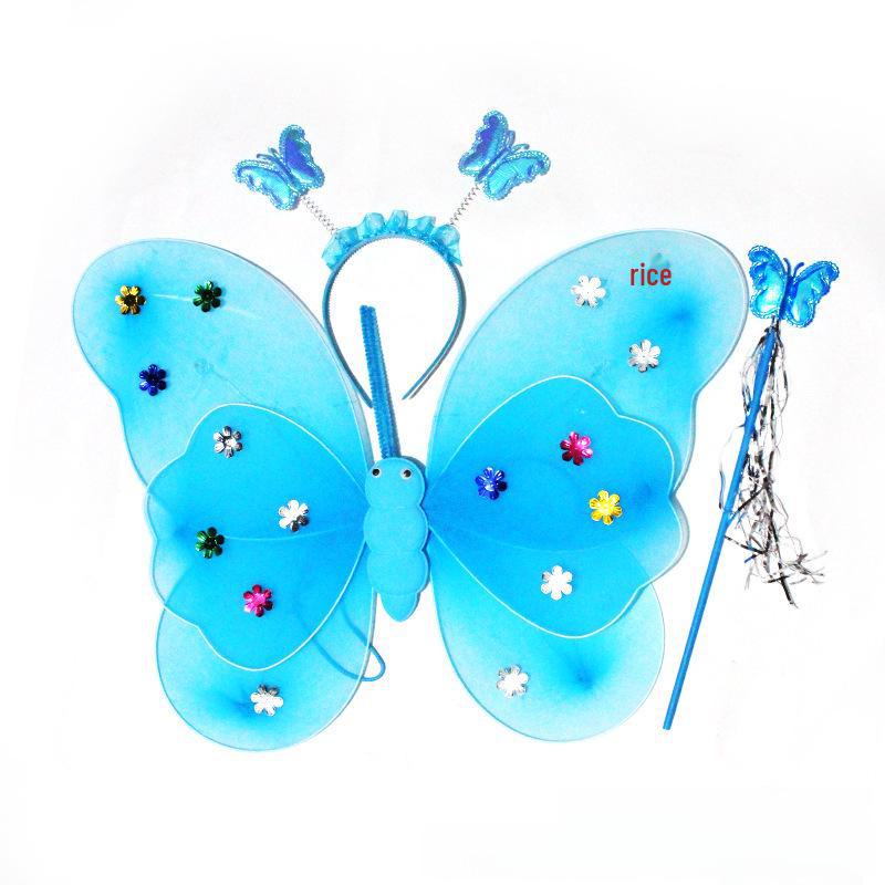 Children's Glow Angel Costume: Girl's Gauze Skirt with Flashing Wings and 20-Light Butterfly Design, 3-Piece Set.
