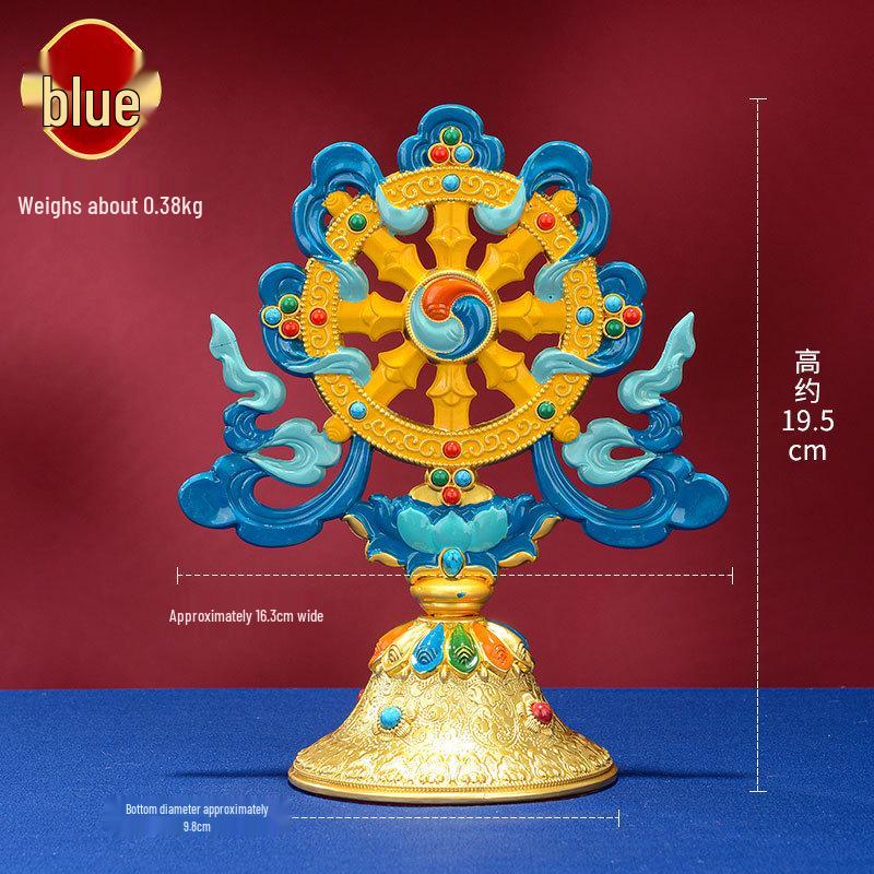 Tibetan Auspicious Symbols: Eight Treasures Golden Wheel Ornament for Home Altar Decoration