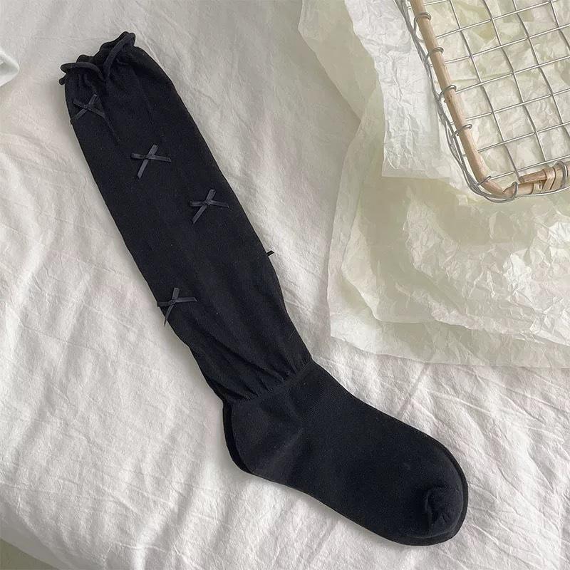 Ballet-style Calf Socks, Thin Socks for Girls, Pure and Simple Bow Lolita Long Tube Sweet Pile Socks