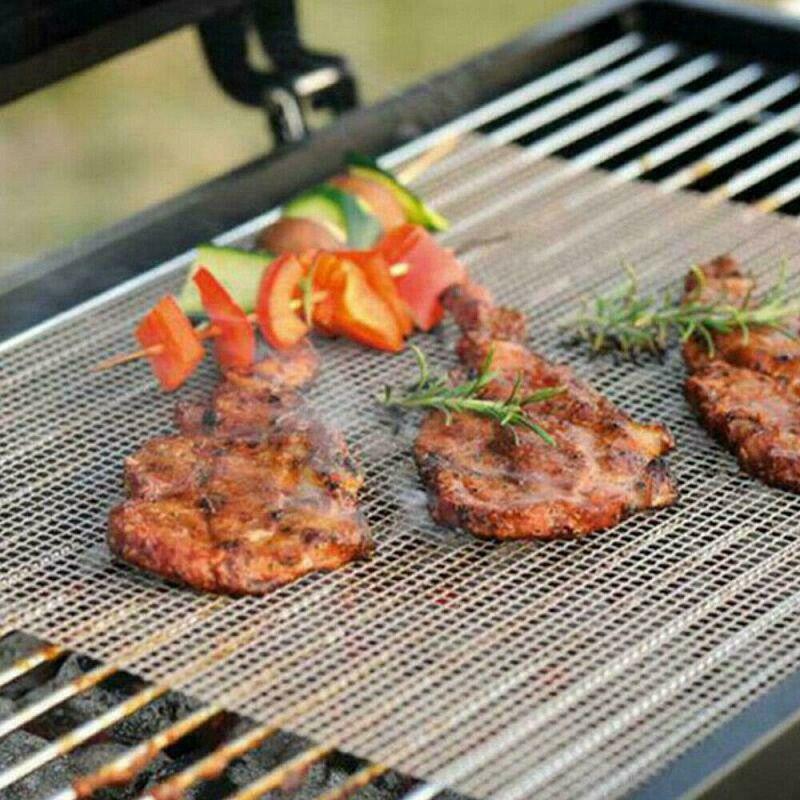 5pcs Bbq Grill Mesh Nonstick Mat Reusable Sheet Heat Resistant Baking Cooking